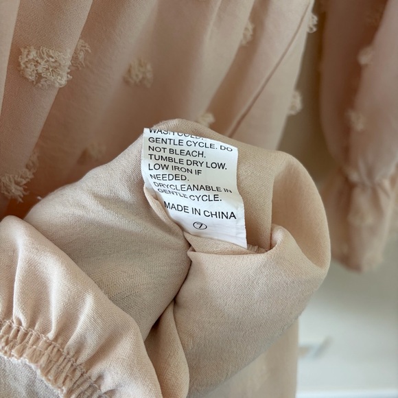 Light Khaki Swiss Dot Maxi Dress Smocked Waist - Picture 9 of 12